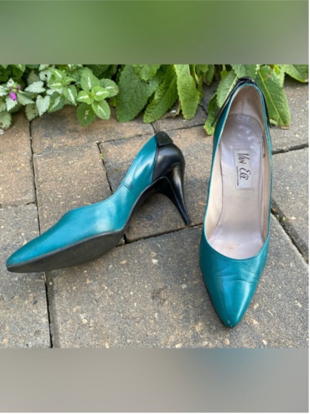 Vaneli Van Eli Teal Leather Pointed Toe Pumps Sz 8 N Spain Fall Sale